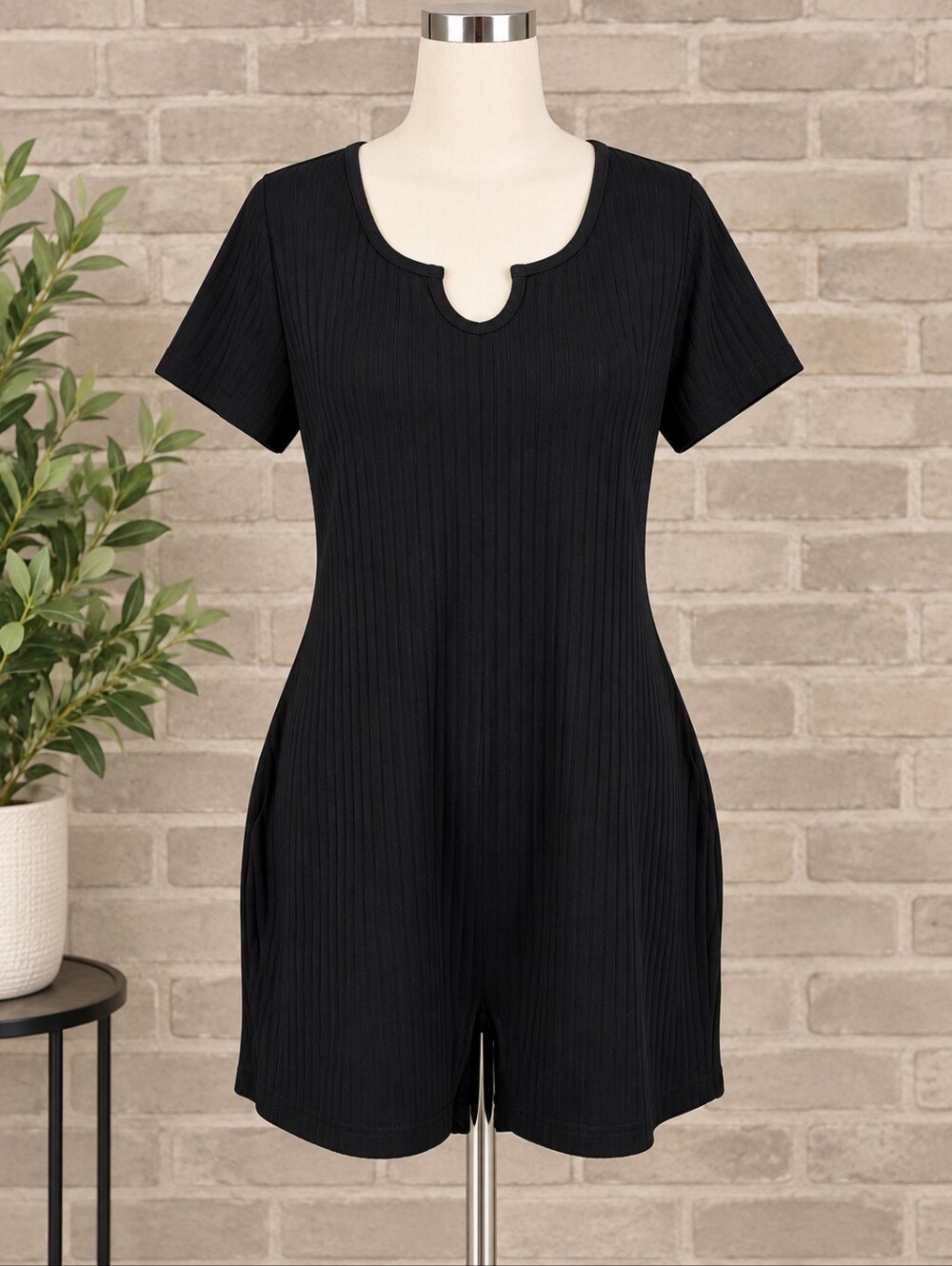 New Shein Curve Black Ribbed Romper/Lounge/ Sleepwear Plus Size 1XL